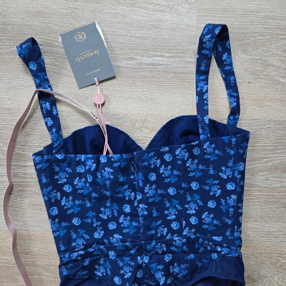 HOUSE OF CB “Savia” Floral Corset Bodysuit in sapphire blue Small  New With Tags - Picture 10 of 17